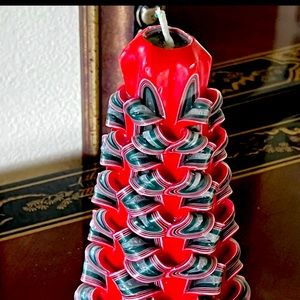Beautiful Christmas Holiday Red Laced wRibbon Wax Candle With Wick 9 Inches Tall